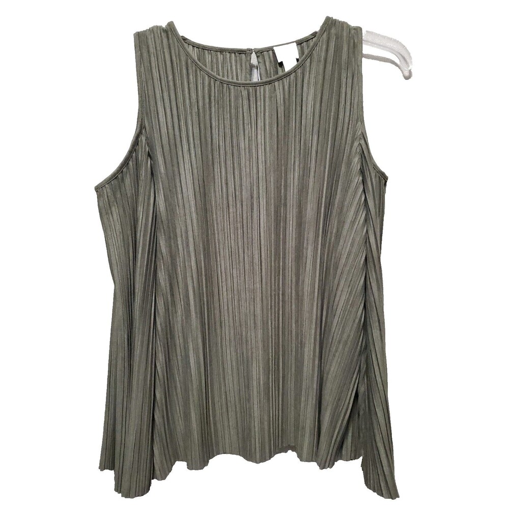 Chico's Olive Green Pleated Faux Suede Keyhole Back Cold-Shoulder Top Sz 3 (XL)